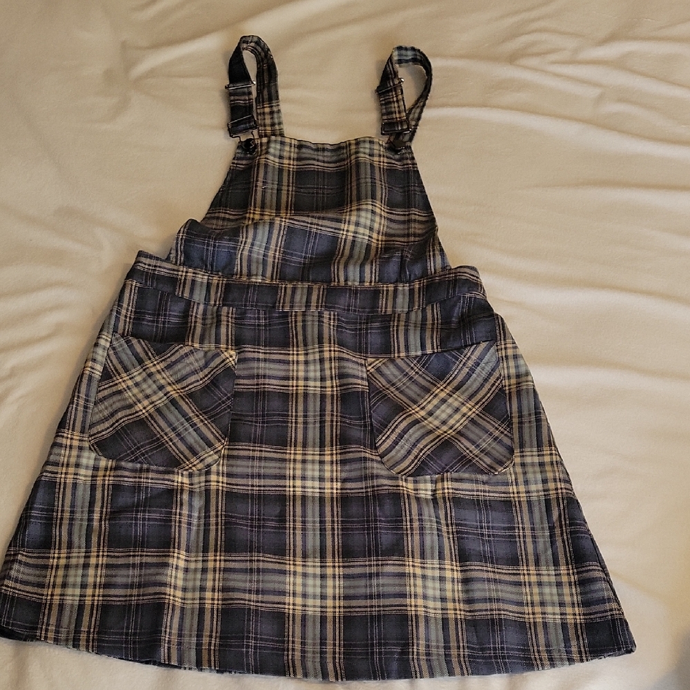 Pinafore Allegra K Plaid Overall Dress with Pockets